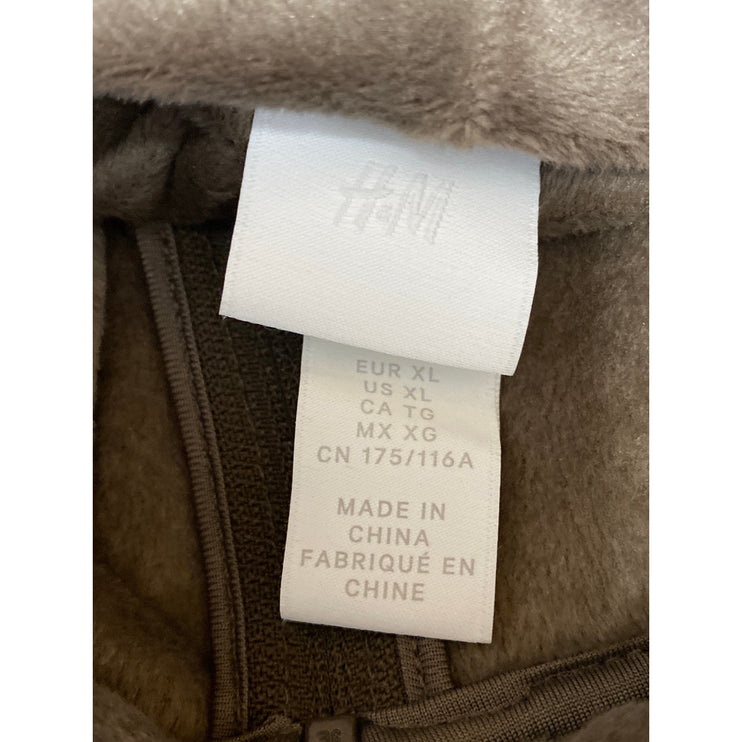 H&M Women's Brown Fleece Full Zip Hoodie Hooded Long Sleeve Sweatshirt Top XL