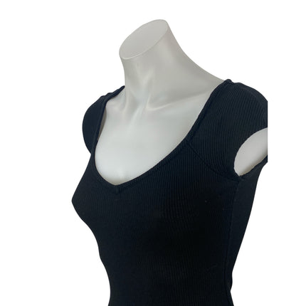 Princess Polly Black Short Sleeve Ribbed Knit Scoop Neck Bodysuit Top Size 2