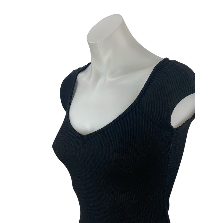 Princess Polly Black Short Sleeve Ribbed Knit Scoop Neck Bodysuit Top Size 2