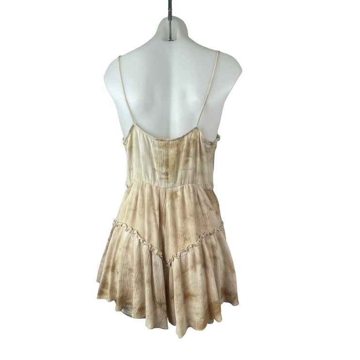 Lizard Thicket Peach Love Beige Tie Dye Sleeveless Cami Tiered Romper Shorts L