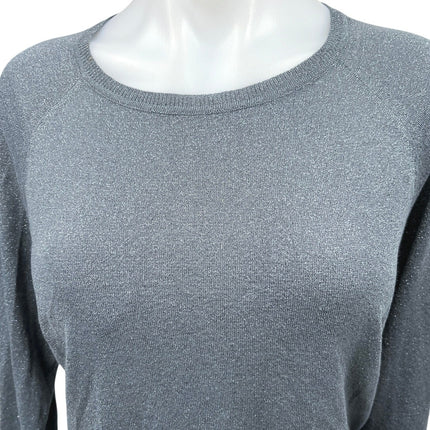 Zara Women's Navy Blue Metallic Knit Long Sleeve Pullover Casual Sweater Top S