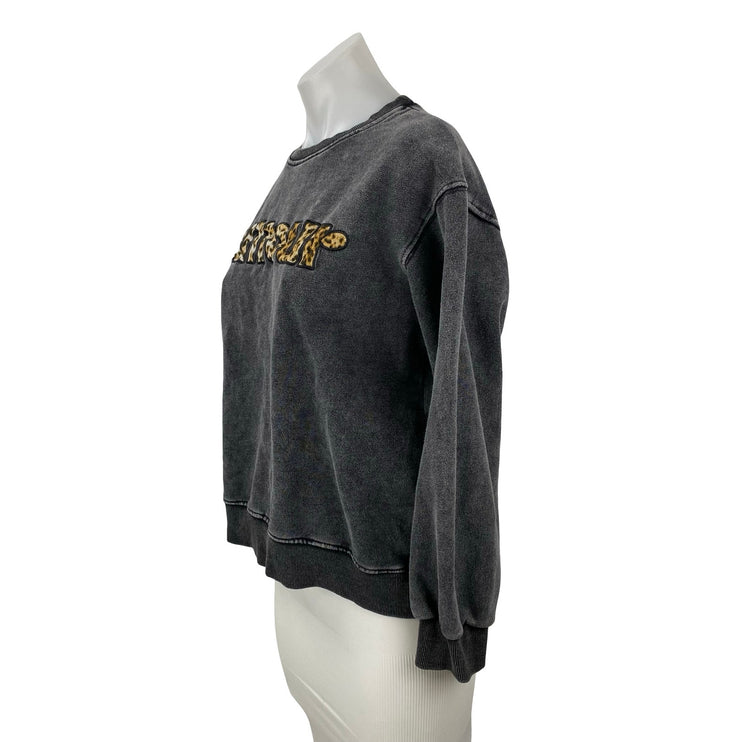 Jubylee Women's Gray Leopard Amour Embroidered Long Sleeve Sweatshirt Top M/L