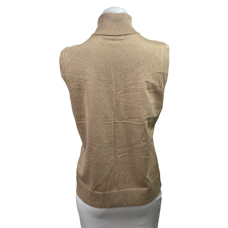 Cable & Gauge Brown Metallic Turtleneck Sleeveless Sweater Vest Tank Top Sz M/L