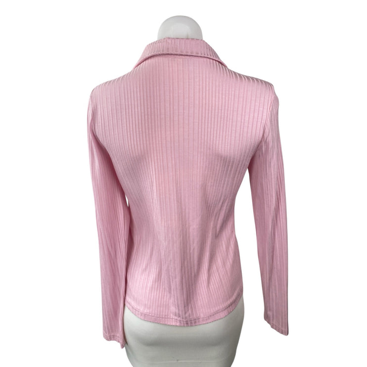 & Other Stories Women's Pink Long Sleeve Pleated V Neck Polo Shirt Blouse Size S