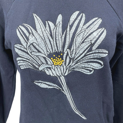 Whistles Women's Black Floral Embroidered Long Sleeve Pullover Sweatshirt Top S