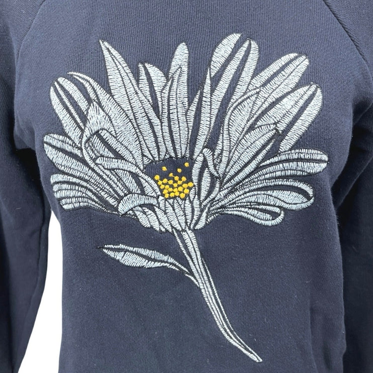 Whistles Women's Black Floral Embroidered Long Sleeve Pullover Sweatshirt Top S