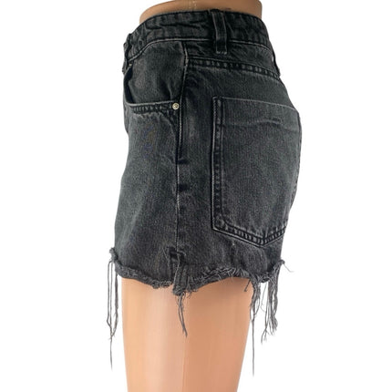 Zara Women's Black High Waisted Frayed Raw Hem Cut-off Denim Jeans Shorts Size 4