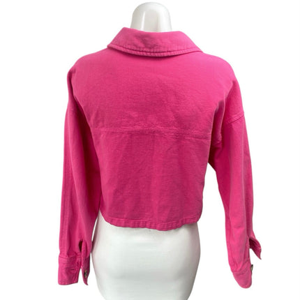 Zara Women's Pink Long Sleeve Button Down Cropped Denim Jean Jacket Size XS