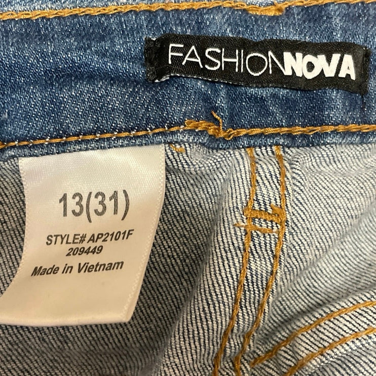 Fashion Nova Women Blue Layered Patchwork Flare Bootcut Bell Bottom Denim Jean L