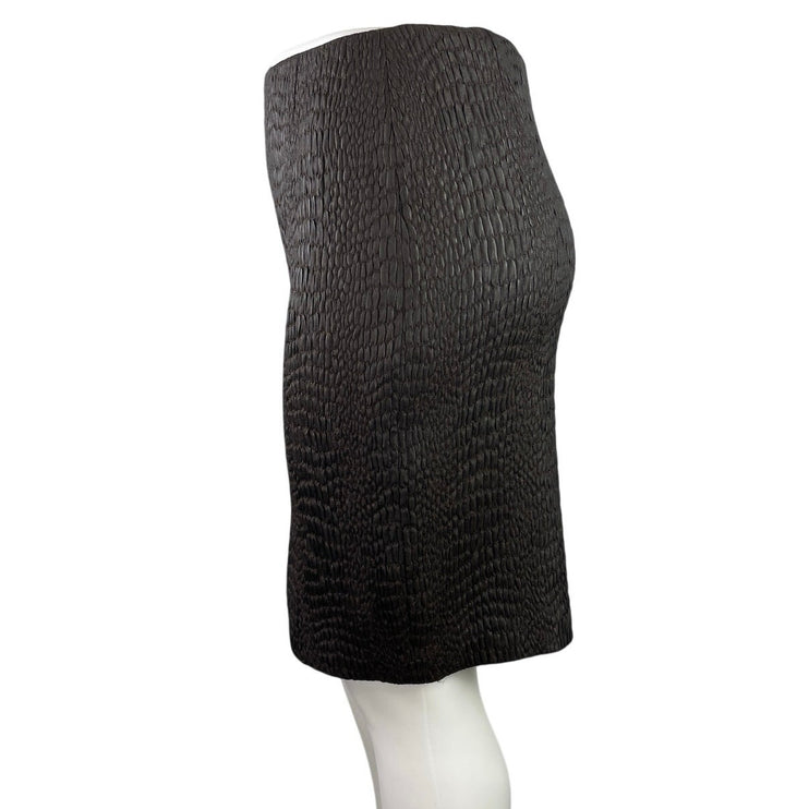Elie Tahari Black Crocodile High Waisted Back Slit Mini Straight Pencil Skirt XL