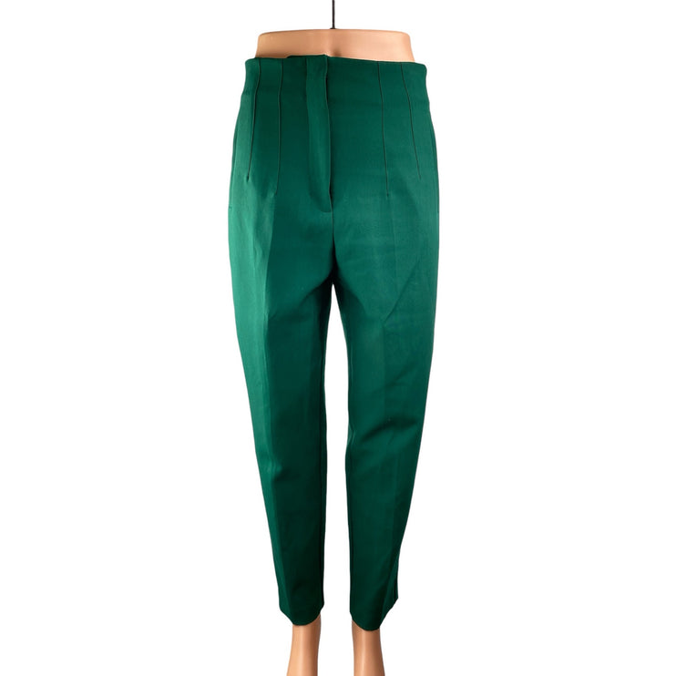 Zara Womens Green Pleated High Waisted Skinny Tapered Leg Trousers Dress Pants M