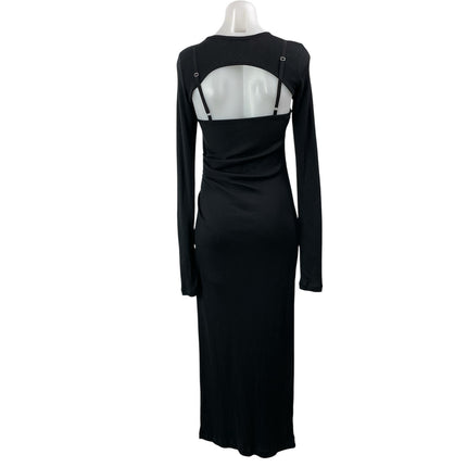 Helmut Lang Black Long Sleeves Upper Back Cutout Ribbed Maxi Bodycon Dress Sz S
