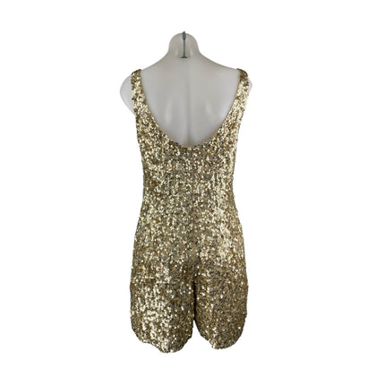 French Connection Gold Sequin Embellished Sleeveless Zip Tank Jumpsuit Romper XS