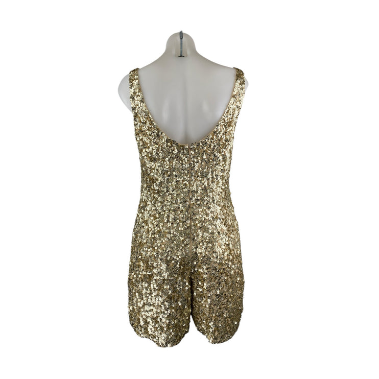 French Connection Gold Sequin Embellished Sleeveless Zip Tank Jumpsuit Romper XS