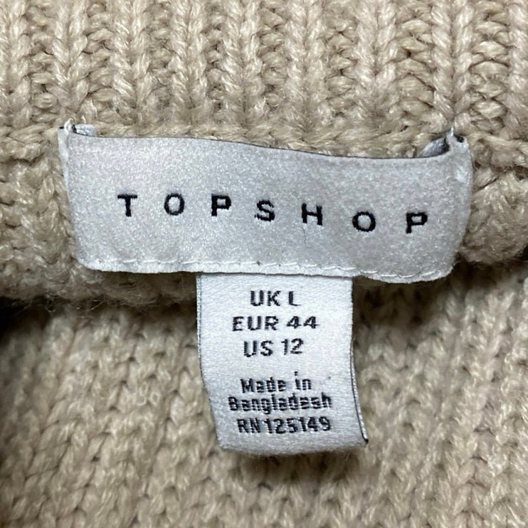 Topshop Brown Tan Rib Knit Funnel Neck Long Sleeve Sweatshirt Sweater Top Sz 12