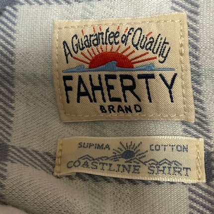 Faherty Coastline Mens Gray Blue Plaid Checkered Long Sleeve Button Down Shirt S