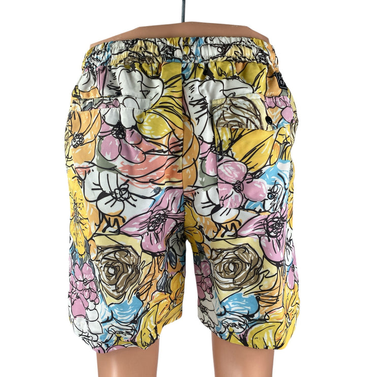 Lira Irdell Multicolor Floral Print High Rise Drawstring Swim Trunks Shorts Sz L