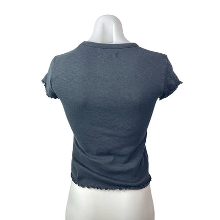 Madewell Women's Black Lettuce Short Sleeve Crew Neck T Shirt Tee Top Size XS