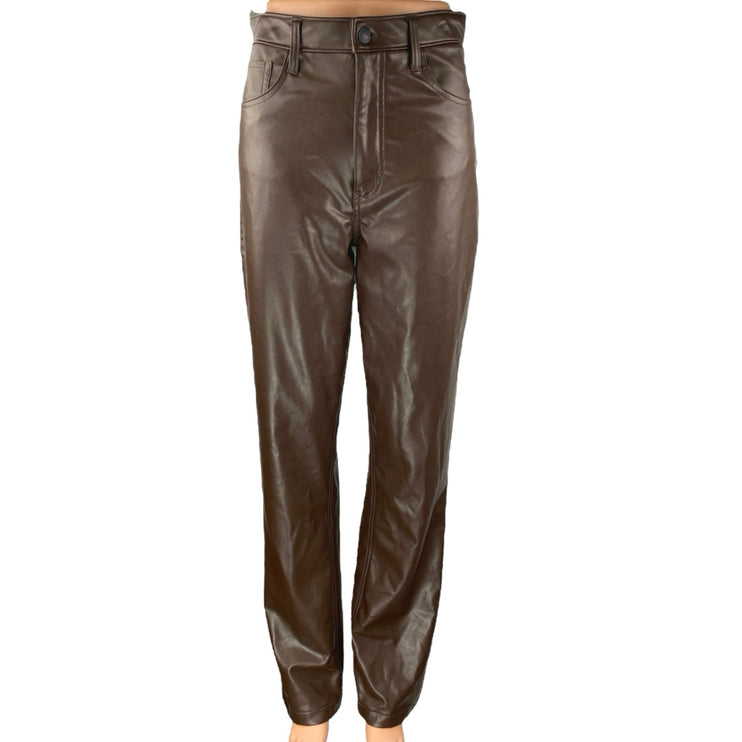 Abercrombie & Fitch 90's Straight Brown Faux Leather Ultra High Rise Pants Sz 27