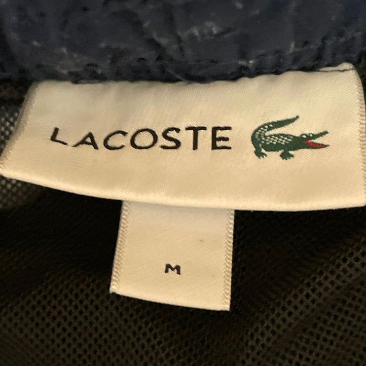 Lacoste Men's Blue Striped Ribbon Print Quick Dry Beach Bermuda Swim Shorts Sz M