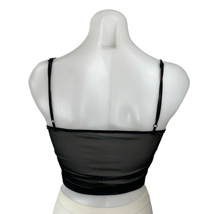 Princess Polly Black Mesh Sheer Sleeveless Bustier Corset Tie Crop Top Size S