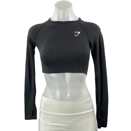 Gymshark Women's Black Long Sleeve Workout Running Athletic Crop Top Size M