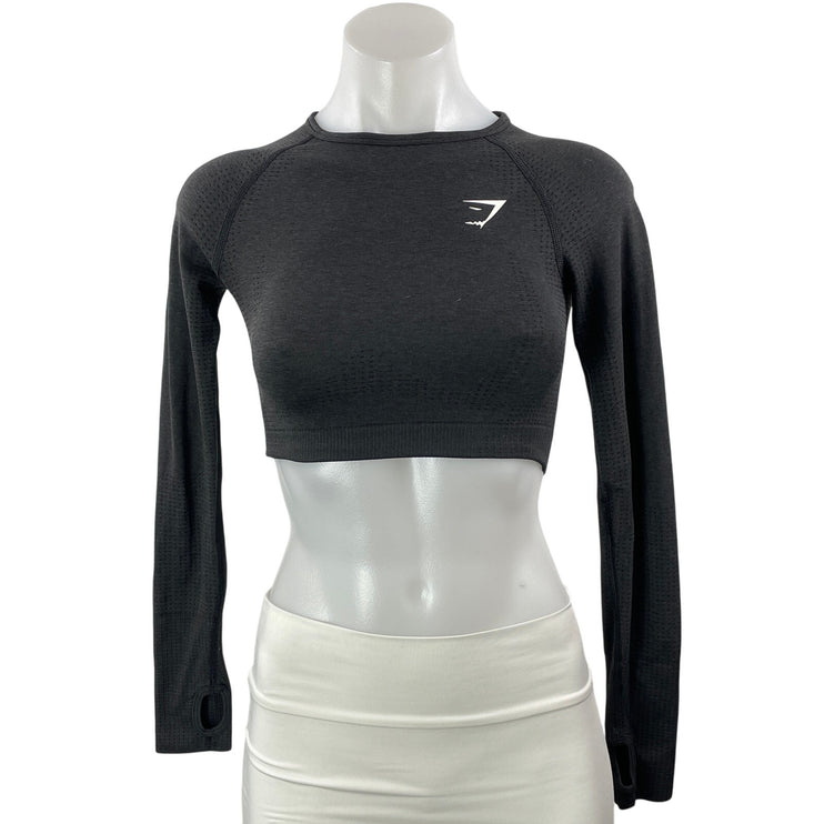 Gymshark Women's Black Long Sleeve Workout Running Athletic Crop Top Size M