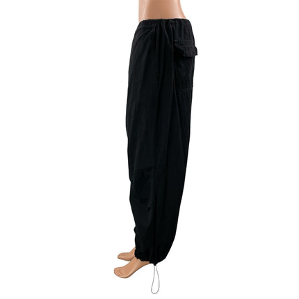ONEDNA Women's Black High Rise Drawstring Relaxed Fit Parachute Trouser Pants S