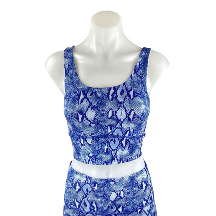DYI Blue Snakeskin Athletic Yoga Crop Top High Rise Leggings Two Piece Set Sz S