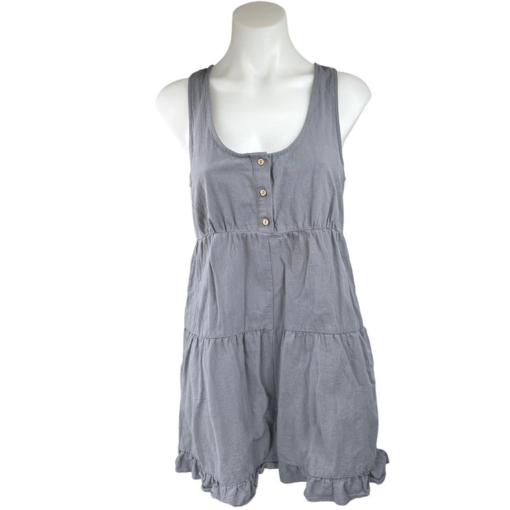 Wishlist Gray Sleeveless Tiered Ruffle Hem Button Front Romper Shorts Size S