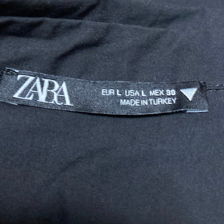 Zara Women's Black Collared Long Sleeve Cutout Open Front Crop Shirt Top Size L