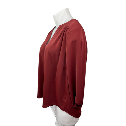 Torrid Women's Red V Neck Long Sleeve Pleated Casual Career Shirt Blouse Top 3X