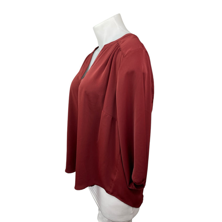 Torrid Women's Red V Neck Long Sleeve Pleated Casual Career Shirt Blouse Top 3X