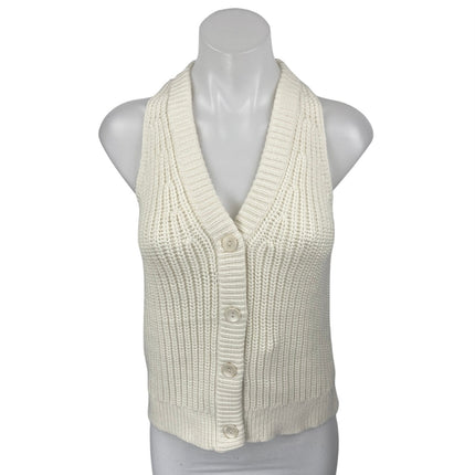 NEW Madewell Cream Rib Knit Sleeveless V Neck Button Up Cardigan Sweater Top XS