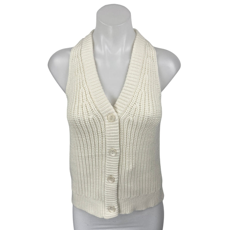 NEW Madewell Cream Rib Knit Sleeveless V Neck Button Up Cardigan Sweater Top XS