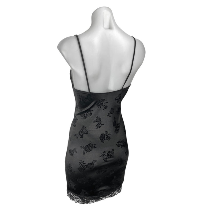 MOTEL Coti Black Floral Lace Silk Satin Cami Camisole Bodycon Tank Dress Size XS