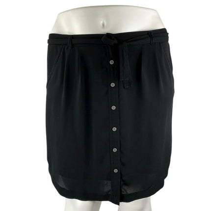 Ann Taylor LOFT Women's Black Tie Waist Button Front Mini Pencil Skirt Size L