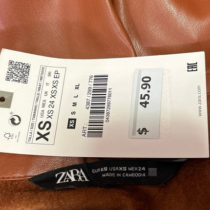 NEW Zara Brown Faux Vegan Leather Long Sleeve Button Down Shirt Jacket Top XS
