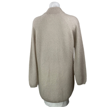 MaxMara Womens Beige Ribbed Knit Pocket Long Sleeve Open Cardigan Sweater Size M