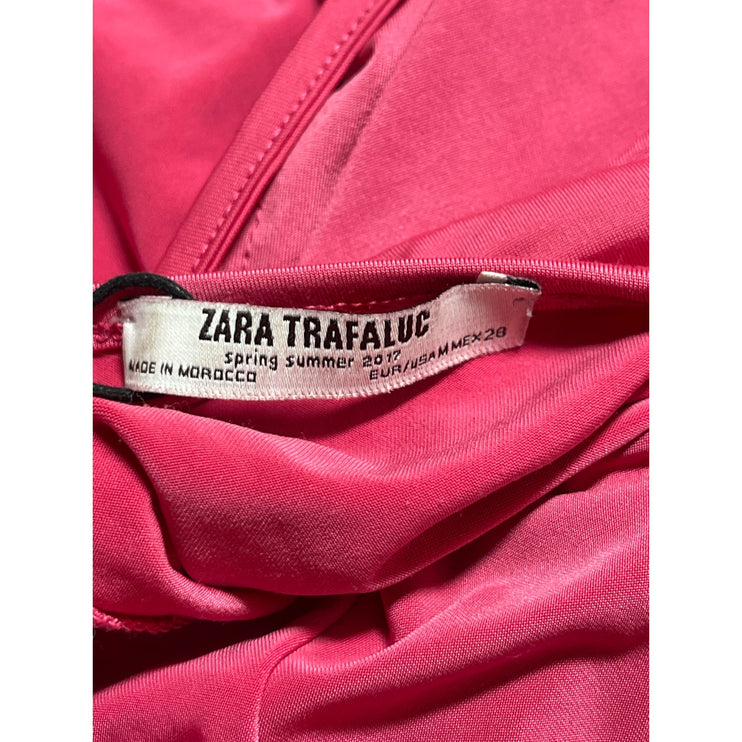 ZARA Pink Draped Long Sleeve Crew Neck Fitted Bodycon One Piece Bodysuit Top M