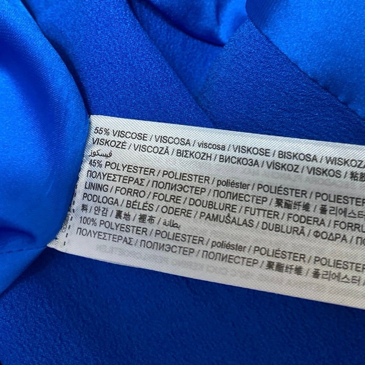 NEW MNG Mango Women's Blue Silk Satin Long Sleeve Blazer Coat Jacket Size XS