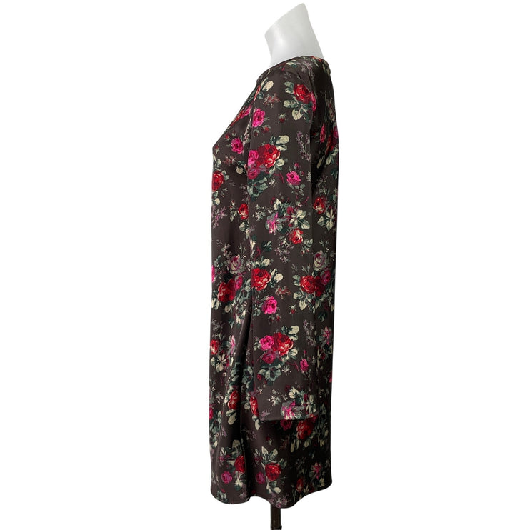 Gap Women's Brown Floral Long Sleeve Crew Neck Peasant A Line Mini Dress Size S
