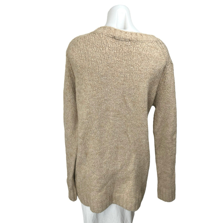 Zara Women's Tan Beige Alpaca Wool Knit Butterfly Sequin Beaded Sweater Top Sz M