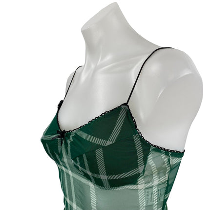 Princess Polly Green Plaid Bow Mesh Semi Sheer Cami Bustier Tank Crop Top Size 4