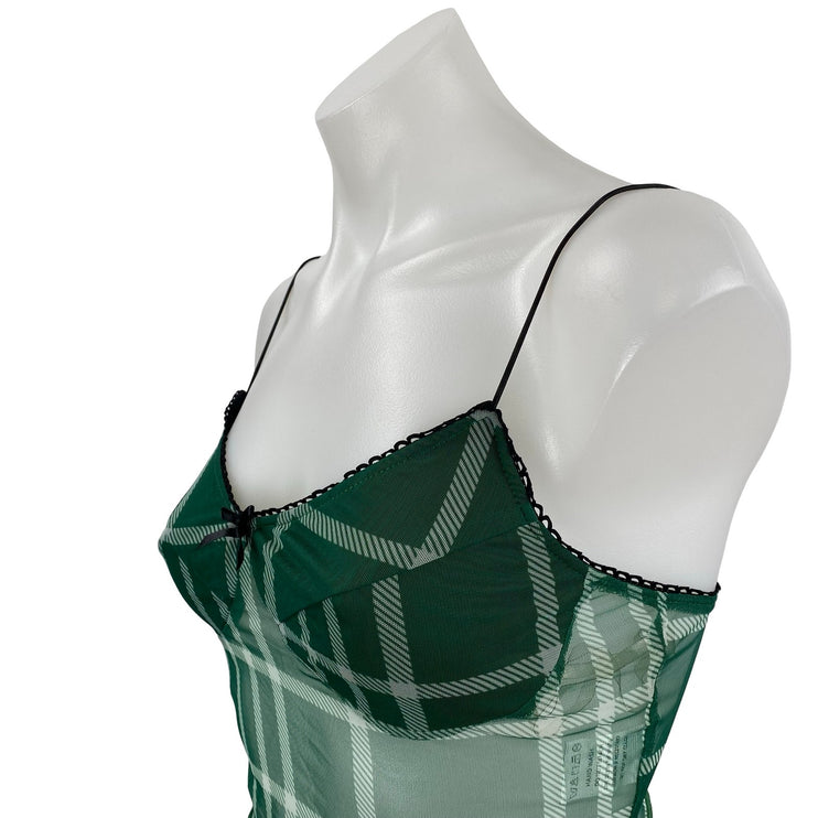 Princess Polly Green Plaid Bow Mesh Semi Sheer Cami Bustier Tank Crop Top Size 4
