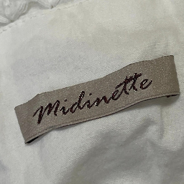 Midinette White Textured Strapless Bandeau Pleated Fit & Flare Midi Dress Size M