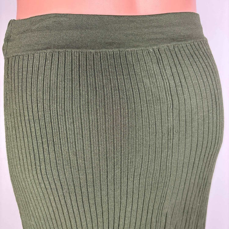 Aritzia Wilfred Sage Frost Olive Green Slit Rib Knit High Rise Midi Skirt Size S