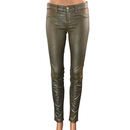 J Brand Tan Silver Metallic Coated Low Rise Slim Skinny Denim Jeans Size 25