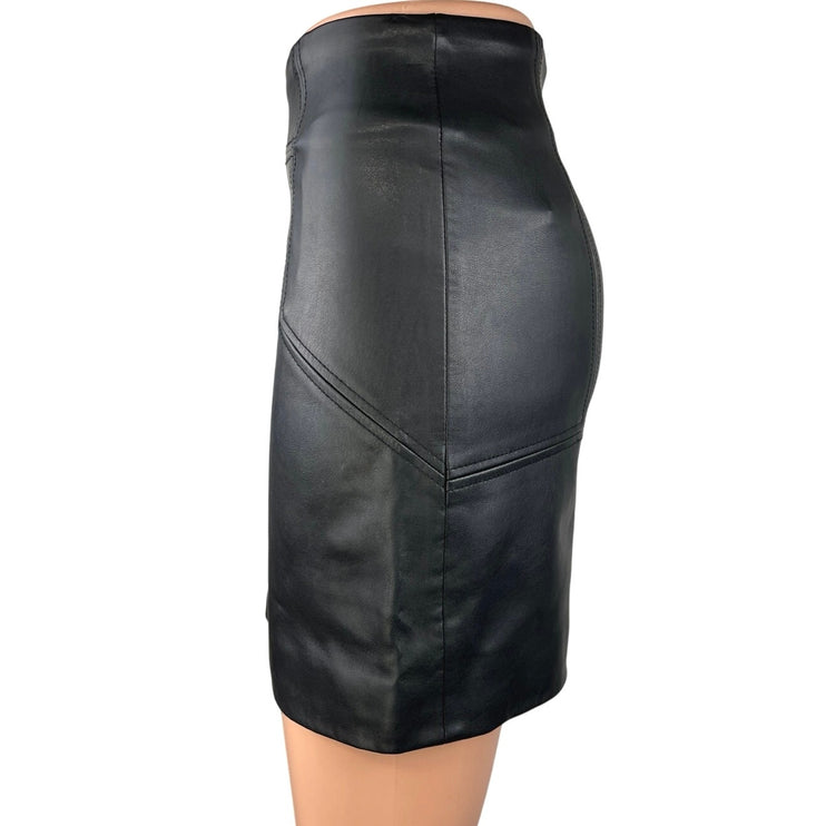 H&M Black Faux Vegan Coated Leather Bodycon Zipper Straight Pencil Mini Skirt 0