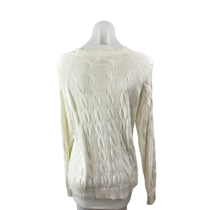 Minnierose Women's White Cable Knit Round Neck Long Sleeve Sweater Top Size M